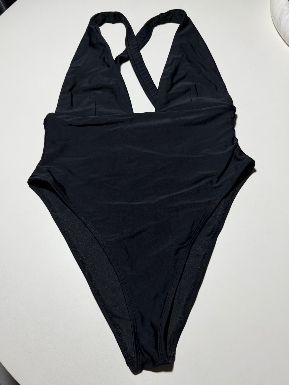 Black Tummy Control Halterneck One-Piece Swimsuit - Size Medium